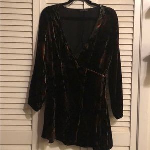 Zara Green& Red Velvet Floral Wrap Dress